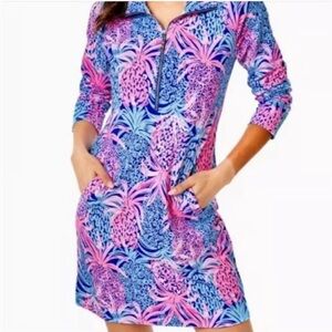 EUC SZ MEDIUM LILLY PULITZER SKIPPER DRESS TROPIC DOWN LOW BOREALIS BLUE